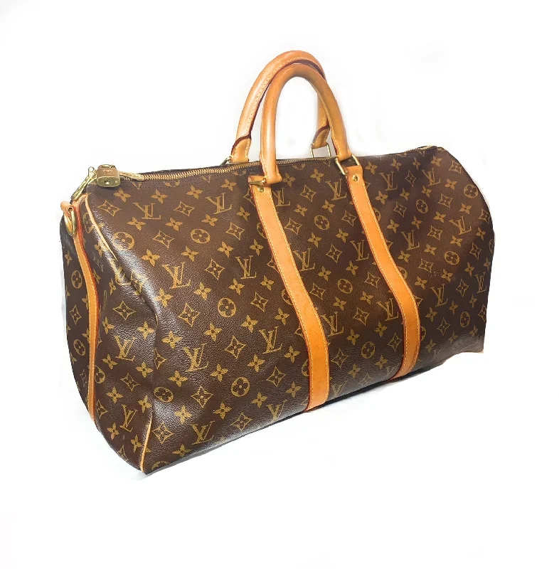 Louis Vuitton bags with a front - flap pocket for quick - access itemsLouis Vuitton Monogram Canvas Keepall Bandouliere 50 Luggage Bag