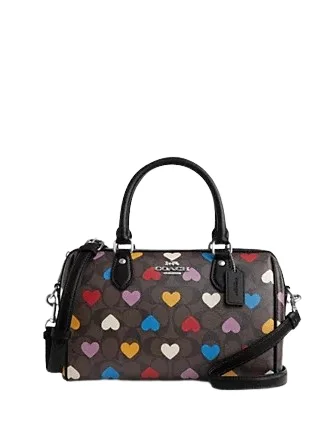 Medium - sized Coach shoulder bags in rich, deep colors for a sophisticated appearanceCoach Rowan Satchel In Signature Canvas With Heart Print