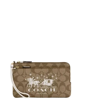 Ladies Coach Tabby bags with gold - toned hardware for a touch of luxuryCoach Double Zip Wallet In Signature Canvas With Horse And Sleigh