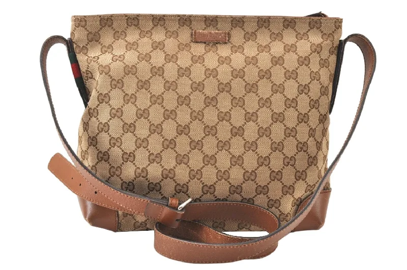 Gucci handbags for women with a back - zip pocketAuth GUCCI Web Sherry Line Shoulder Bag GG Canvas Leather 337598 Brown 6513K