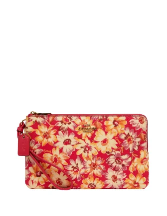 Coach crossbody bags with a printed floral pattern for a feminine touchCoach Double Zip Wallet With Vintage Daisy Script Print