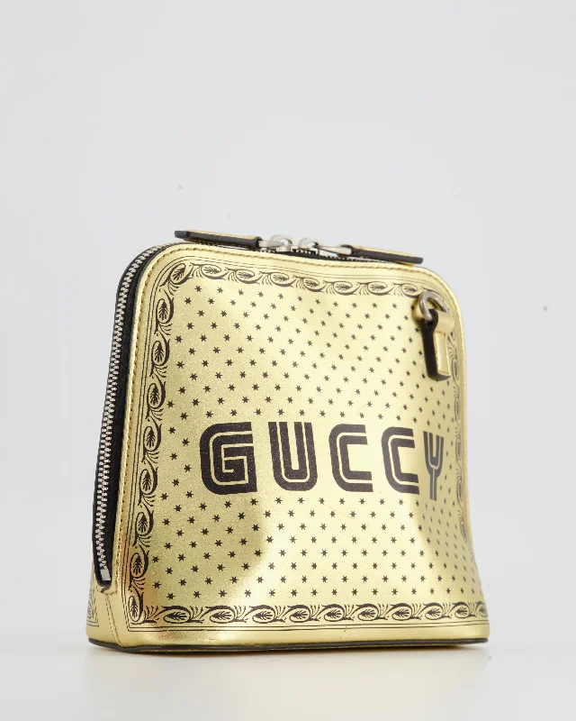 Medium - sized Women Gucci handbags for everyday useGucci Gold and Black Leather Guccy Mini Dome Sega Bag