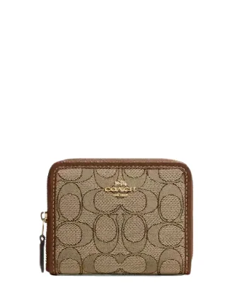 Coach handbags with a perforated leather detail for a breathable and unique designCoach Small Zip Around Wallet In Signature Jacquard