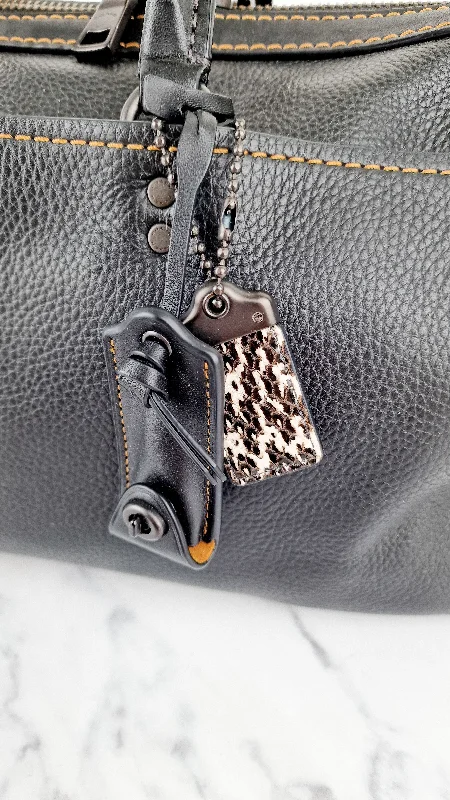 Coach Dempsey bags with a crystal - embellished C - logo for added luxuryRARE Coach 1941 Rogue Satchel 36 Black with Colorblock Patchwork Snakeskin Handles - Coach 58689