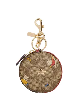 Coach backpacks with a hidden back pocket for securityCoach Circular Coin Pouch In Signature Canvas With Cat Mittens Print