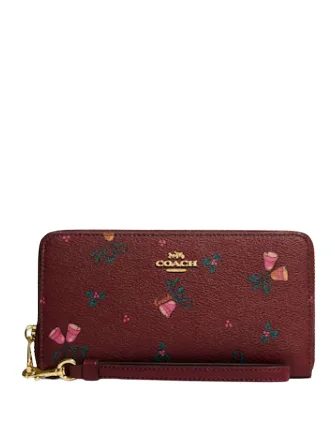 Ladies Coach crossbody bags with a single - strap design for simplicityCoach Long Zip Around Wallet With Holiday Bells Print