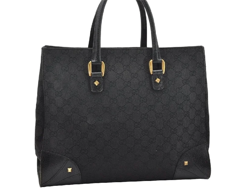 Gucci tote bags for women with a spacious interiorAuthentic GUCCI Vintage Hand Tote Bag GG Canvas Leather 120897 Black 6592K