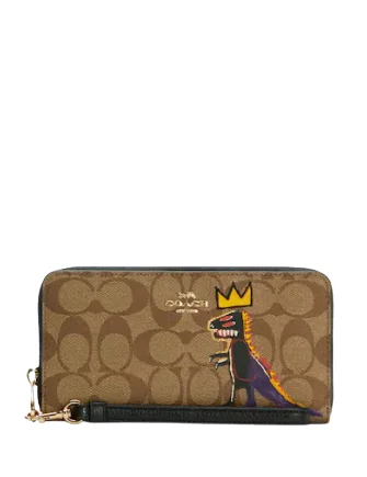 Ladies Coach shoulder bags with a tassel - decorated zipper for added charmCoach X Jean Michel Basquiat Long Zip Around Wallet In Signature Canvas