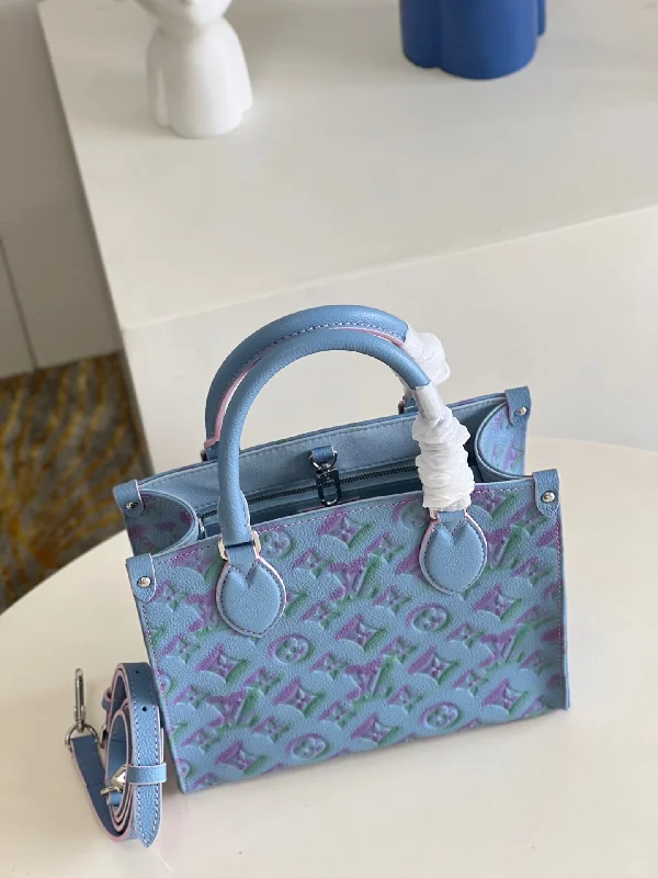 Louis Vuitton tote bags with a printed LV logo on the front for brand visibilityLouis Vuitton PM OnTheGo Bag