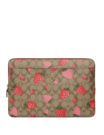 Coach backpacks with a multi - pocket organization for functionalityCoach Laptop Sleeve In Signature Canvas With Wild Strawberry Print