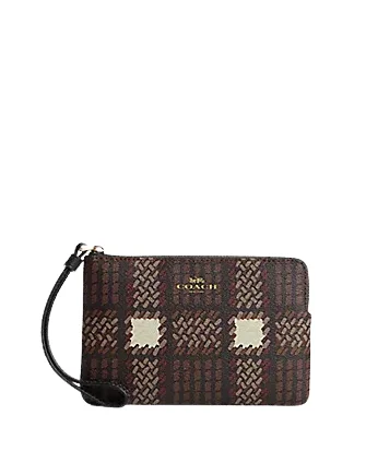 Coach Tabby bags with a classic turnlock closure for a timeless styleCoach Corner Zip Wristlet With Brushed Plaid Print