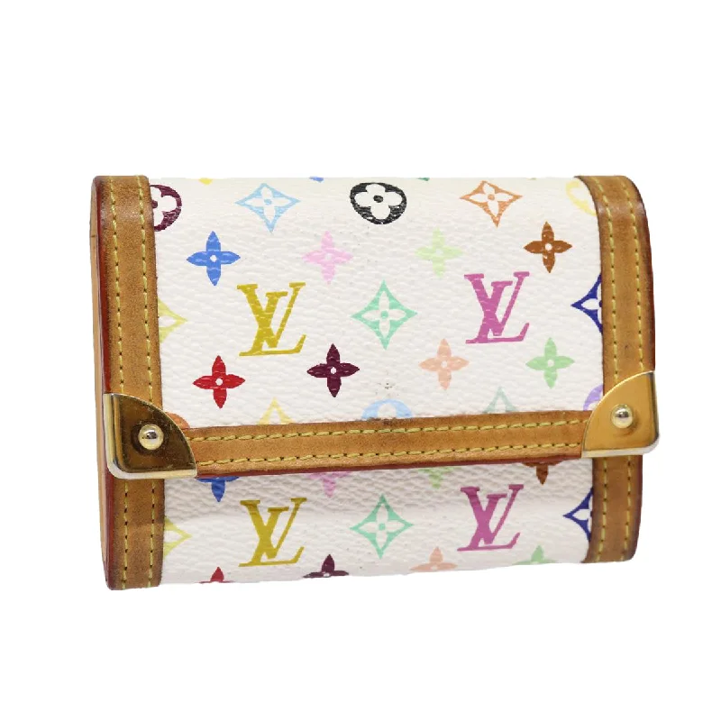 Ladies Louis Vuitton shoulder bags with a magnetic - closure flap for easeLOUIS VUITTON Monogram Multicolor Porte Monnaie Plat White M92657 LV Auth 87721