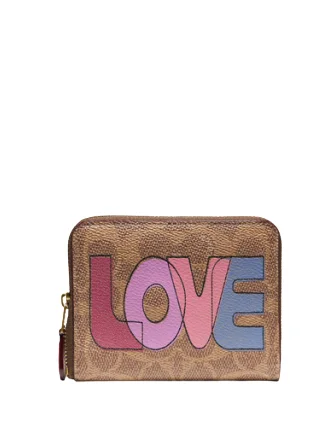 Medium - sized Coach shoulder bags in rich, deep colors for a sophisticated appearanceCoach Small Zip Around Wallet In Signature Canvas With Love Print