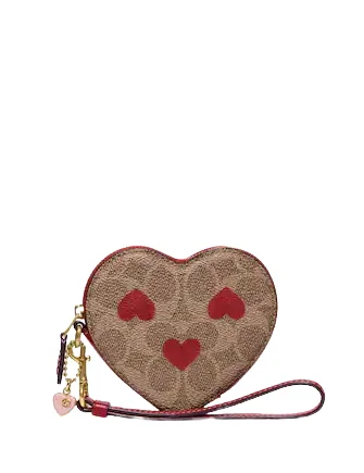 Coach handbags with a metal - framed clasp for durability and styleCoach Heart Wristlet In Signature Canvas With Heart Print