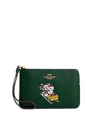 Coach bags with a patent - leather finish for a shiny and sophisticated appearanceCoach Disney X Coach Corner Zip Wristlet With Sled Motif