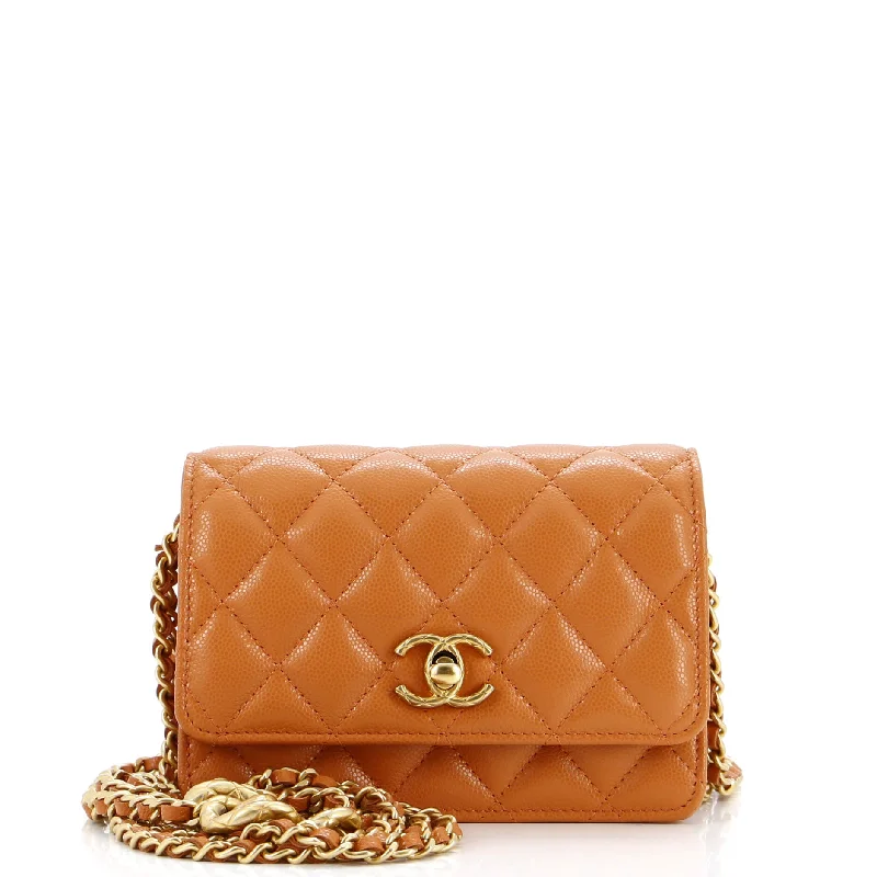 Sporty Celine Bags for Active LifestylesMixed Chain Link CC Wallet on Chain Quilted Caviar Mini