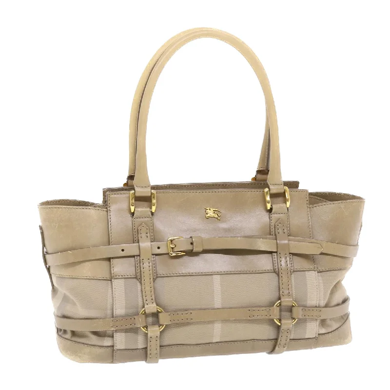 Two - Tone Burberry Bags for a Modern AestheticBURBERRY Nova Check Hand Bag Nylon Leather Beige Auth 50273