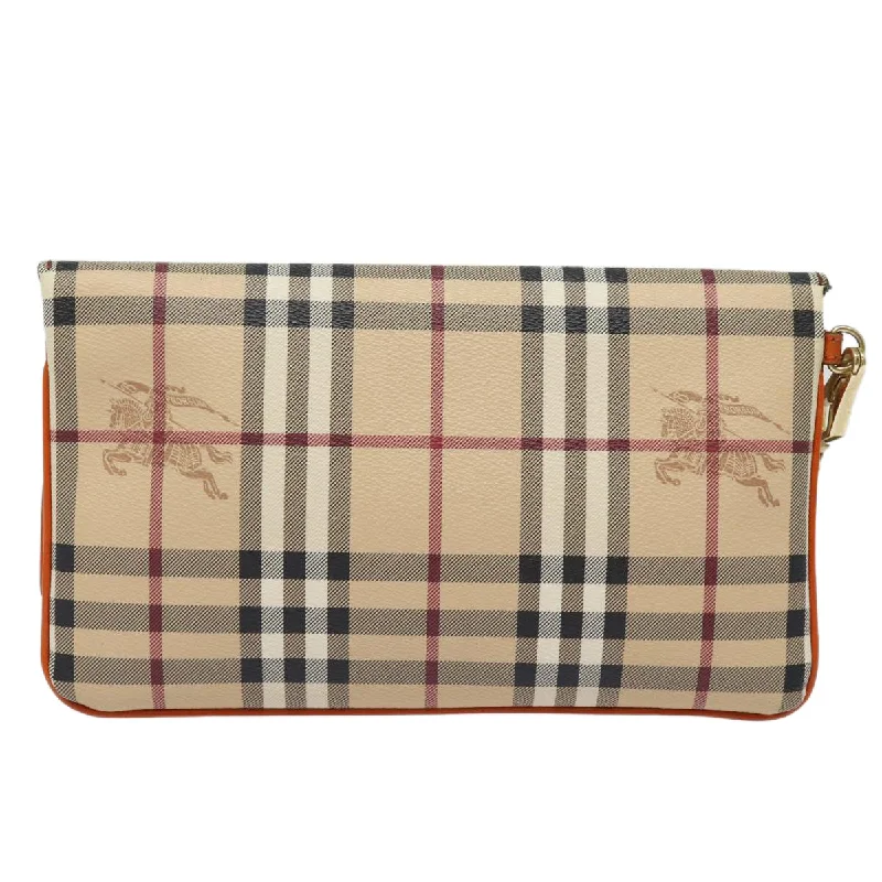 Color - Blocked Burberry Bags for a Bold StatementBURBERRY Nova Check Clutch Bag PVC Leather Beige Orange  83126A