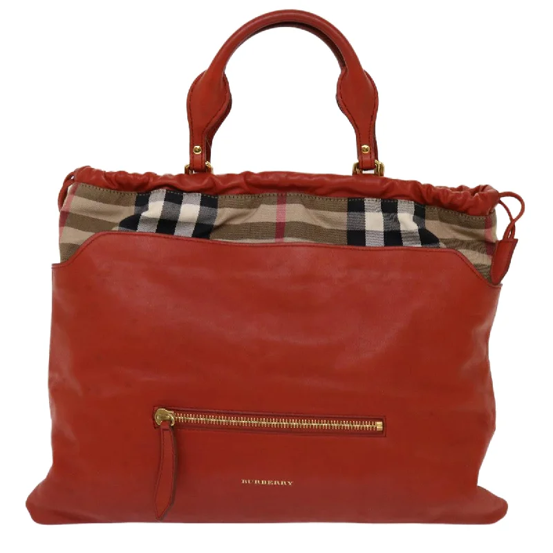 Soft Leather Burberry Duffel Bags for Weekend TripsBURBERRY Nova Check Hand Bag Leather 2way Orange  yk11372