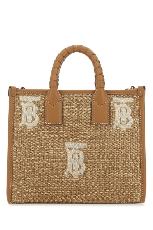 Elegant Burberry Clutch Bags for Formal EventsBurberry Women Two-Tone Raffia And Leather Mini Freya Handbag