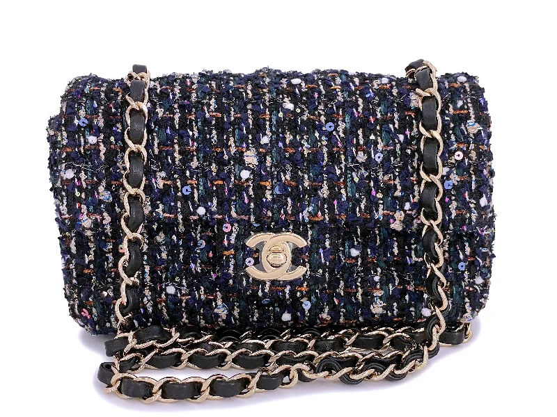 Chanel Classic Flap Bag for Evening PartyNIB Chanel 21A Metiers D'Art Sequined Tweed Rectangular Mini Flap Bag GHW