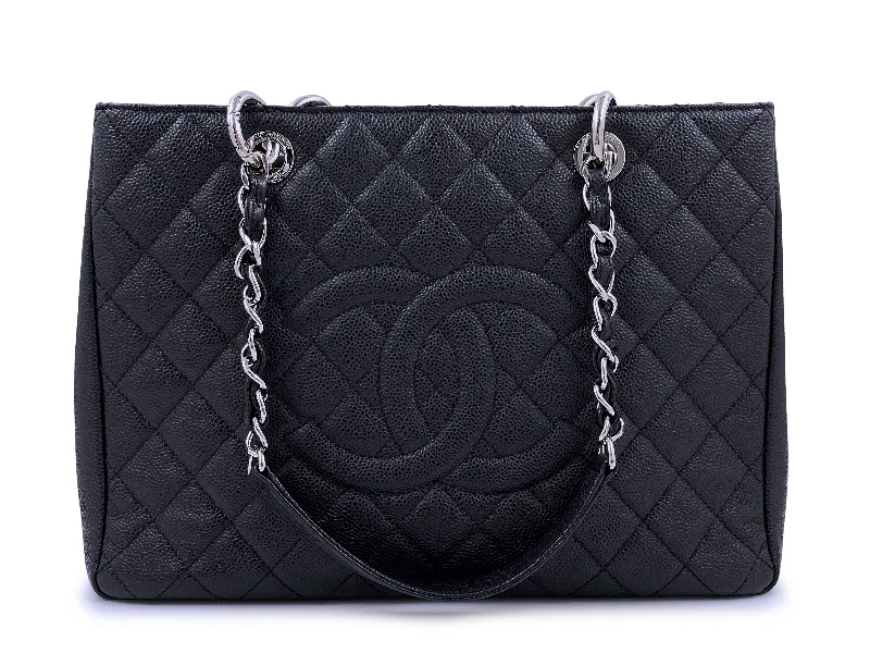 Chanel All - Match Handbag for Versatile StylingChanel Black Caviar Grand Shopper Tote GST Bag SHW