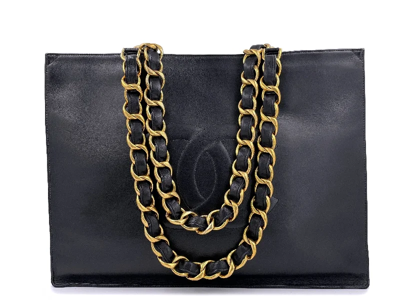 Chanel Small Crossbody Bag for TravelChanel 1995 Vintage Black Chunky Chain Shopper Tote Bag Calfskin