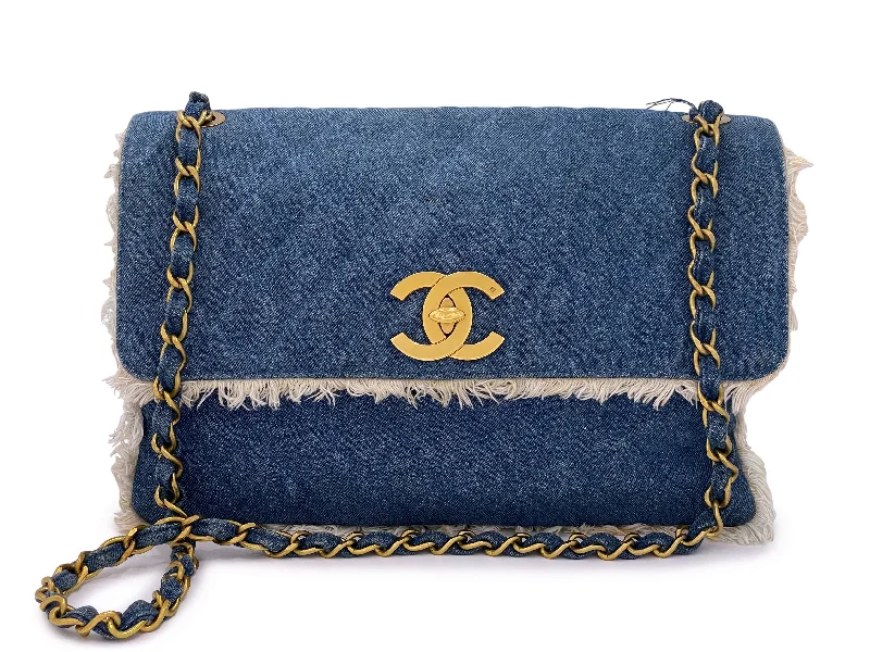 Chanel All - Match Handbag for Versatile StylingRare Chanel 1994 Blue Denim Vintage Maxi Classic Crossbody Flap Bag 24k GHW