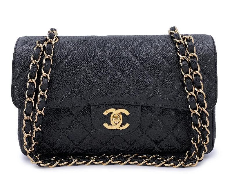 Chanel Handbag with Adjustable Strap for ComfortChanel 2003 Vintage Black Caviar Small Classic Double Flap Bag 24k GHW