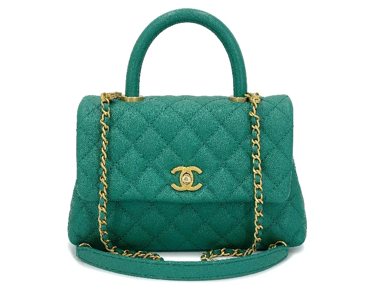 Chanel Quilted Leather Shoulder Bag for FashionistasChanel 18S Emerald Green Small Mini Coco Handle Flap Bag GHW