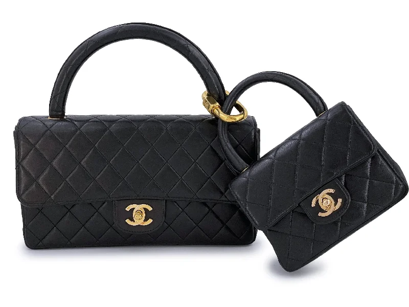 Chanel Quilted Leather Shoulder Bag for FashionistasChanel 1994 Vintage Parent Child Kelly Flap Set Black 24k GHW