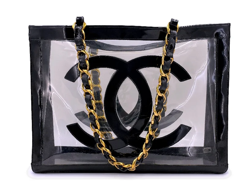 Chanel Luxury Handbag for High - End EventsChanel 1995 "Barbie Collection" Clear Patent Black Tote Bag 24k GHW