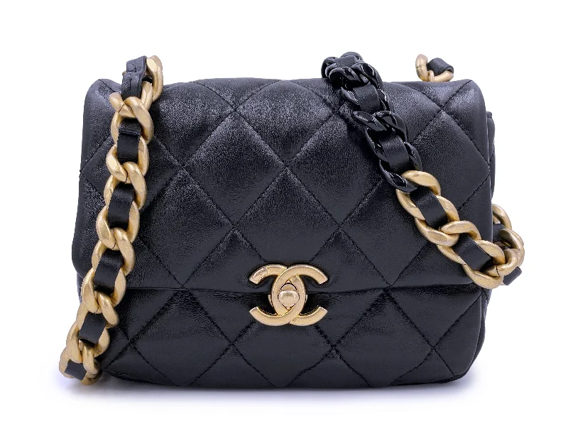 Chanel Classic Flap Bag for Evening PartyChanel Black Lacquered Chunky Chain Mini Flap Bag GHW