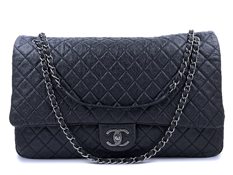 Chanel Quilted Leather Shoulder Bag for FashionistasChanel Black Calfskin Runway XXL Airlines Travel Flap Bag RHW