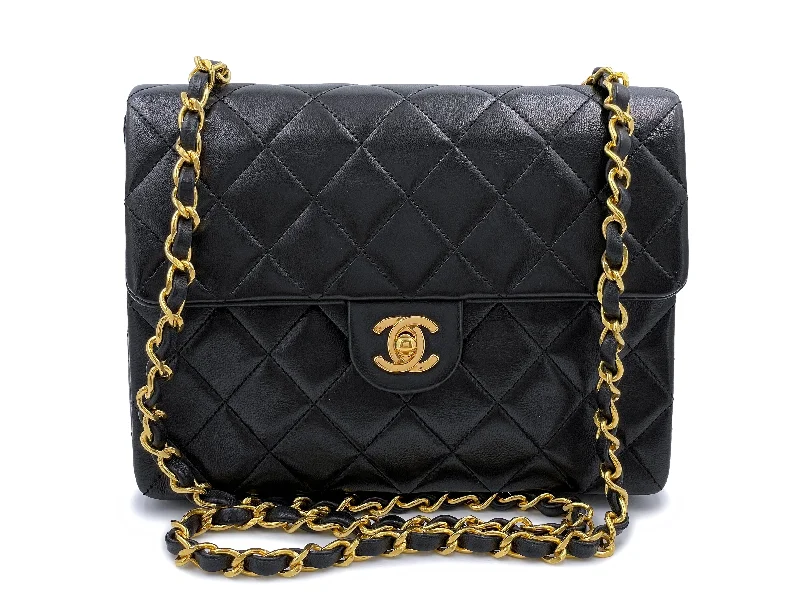 Chanel Limited Edition Handbag for CollectorsPristine Chanel 1989 Vintage Black 20cm Square Mini Flap Bag 24k GHW Lambskin