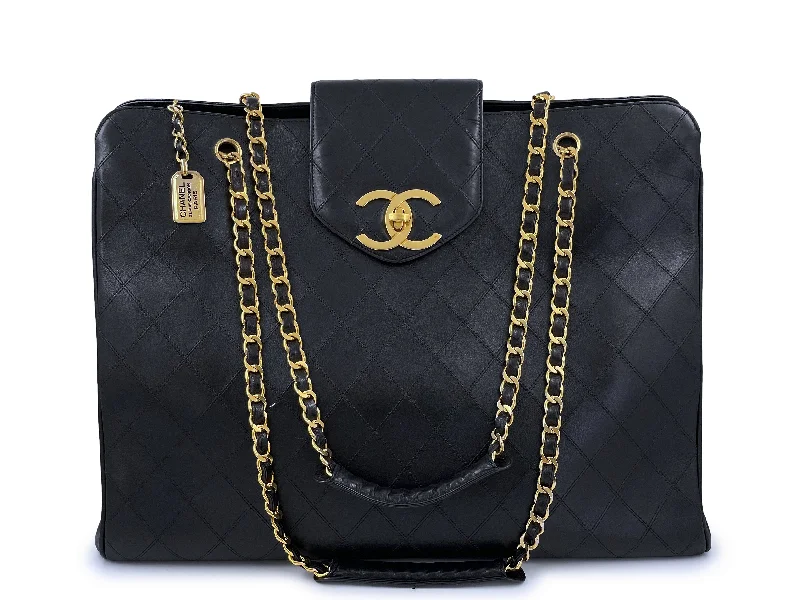 Chanel Luxury Handbag for High - End EventsChanel Vintage Black Quilted Supermodel XL Weekender Tote Bag 24k GHW