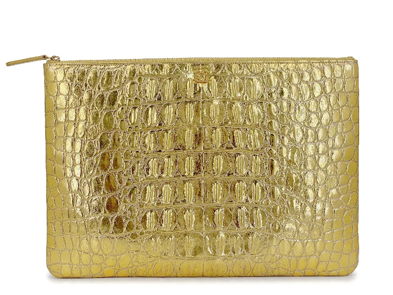 Chanel Black Handbag for Business MeetingsChanel 19A Egyptian Collection Gold Crocodile Print O Case Clutch Bag Large