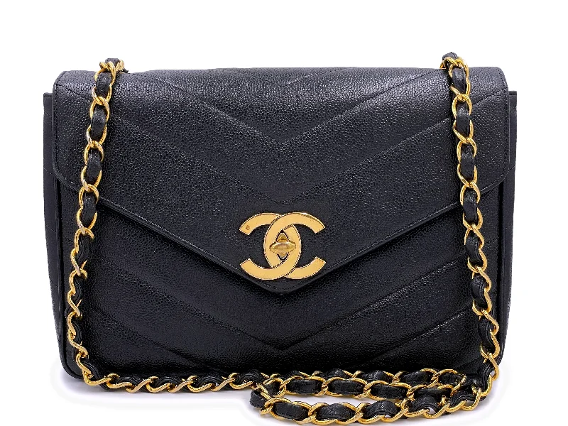 Chanel Colorful Handbag for Spring OutfitsChanel Vintage Black Caviar Chevron Jumbo Flap Crossbody Bag 24k GHW