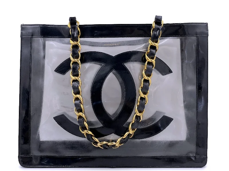 Chanel Luxury Handbag for High - End EventsChanel 1995 Vintage "Barbie" Clear Black Patent PVC Chunky Chain Tote Bag 24k GHW