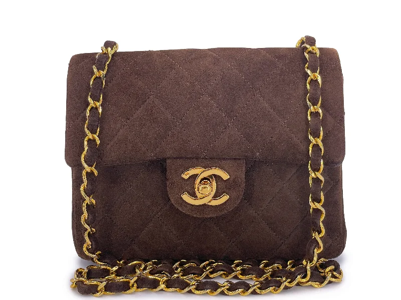 Chanel Lightweight Handbag for Daily ErrandsChanel 1989 Vintage Chocolate Brown Suede Square Mini Flap Bag 24k GHW