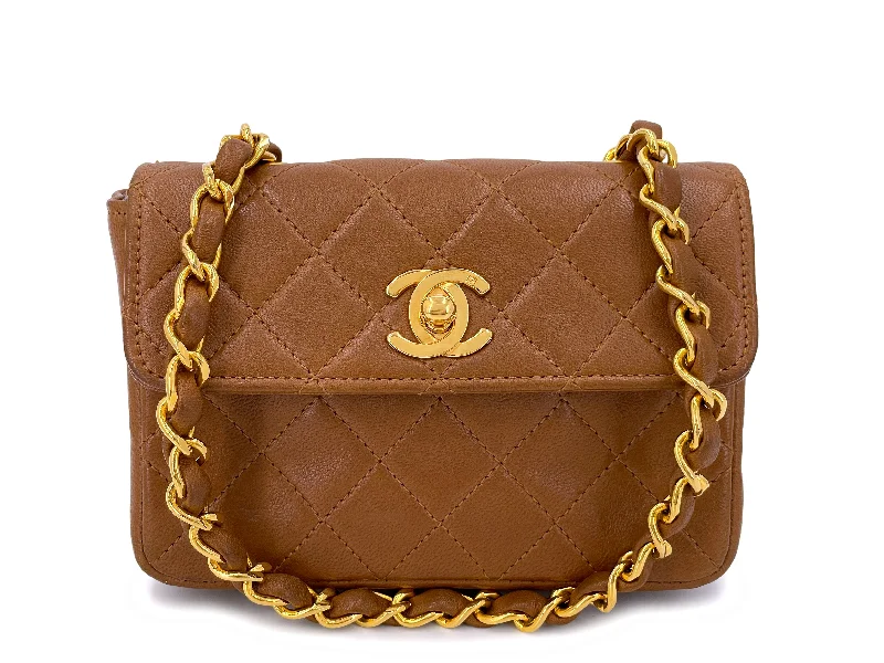 Chanel Quilted Leather Shoulder Bag for FashionistasChanel Vintage 1990 Nut Brown Extra Mini Crossbody Flap Bag 24k GHW