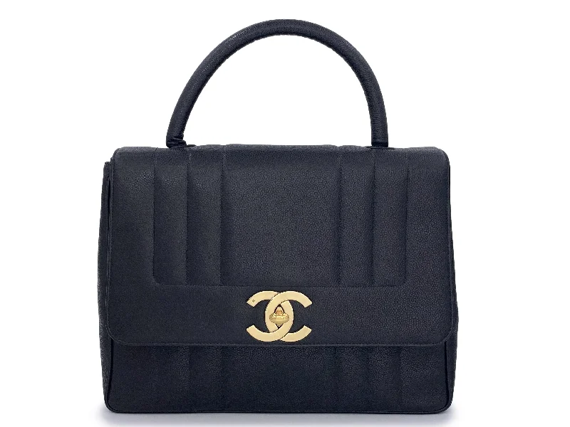 Chanel All - Match Handbag for Versatile StylingChanel 1994 Vintage Black Caviar Jumbo Logo Mademoiselle Kelly Bag 24k GHW