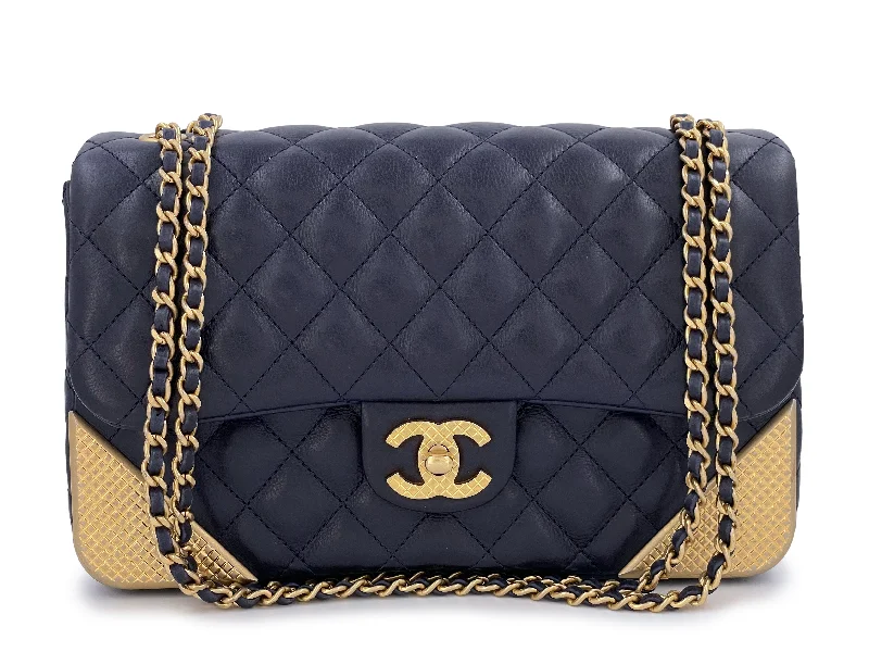 Chanel Colorful Handbag for Spring OutfitsChanel Quilted Rock the Corner Flap Bag Navy Blue Aged Gold HW