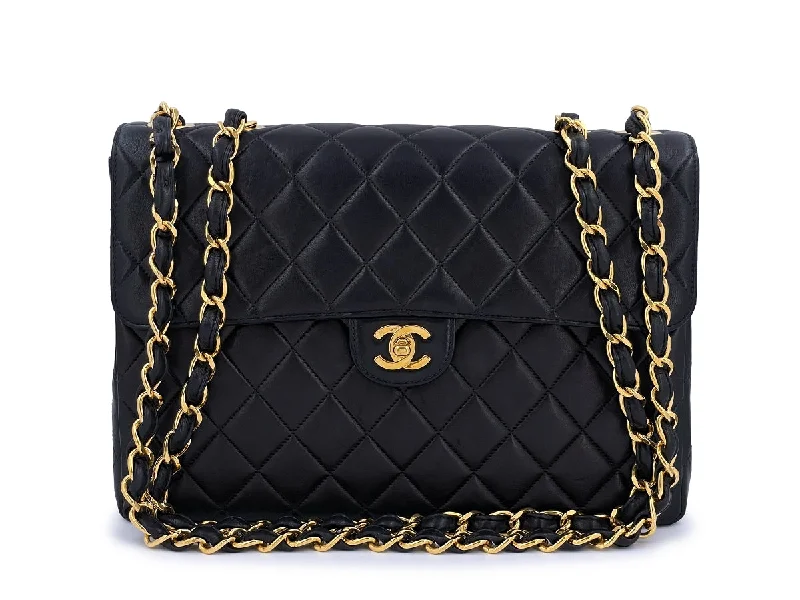 Chanel Designer Handbag with Unique DesignChanel Vintage Black Lambskin Jumbo Classic Flap Bag 24k GHW