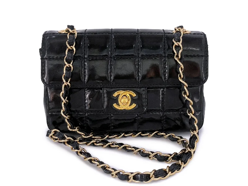 Chanel Luxury Handbag for High - End EventsChanel Vintage Black Patent Extra Mini Flap Bag 24k GHW Chocolate Bar