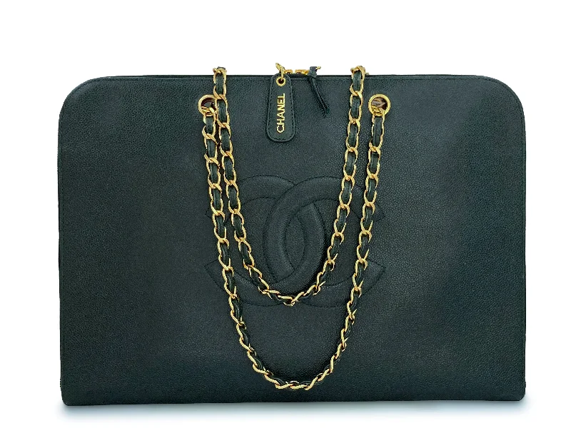 Chanel Chain Strap Handbag for Everyday UseChanel Vintage Dark Green Caviar Portfolio Laptop Work Tote Bag 24k GHW