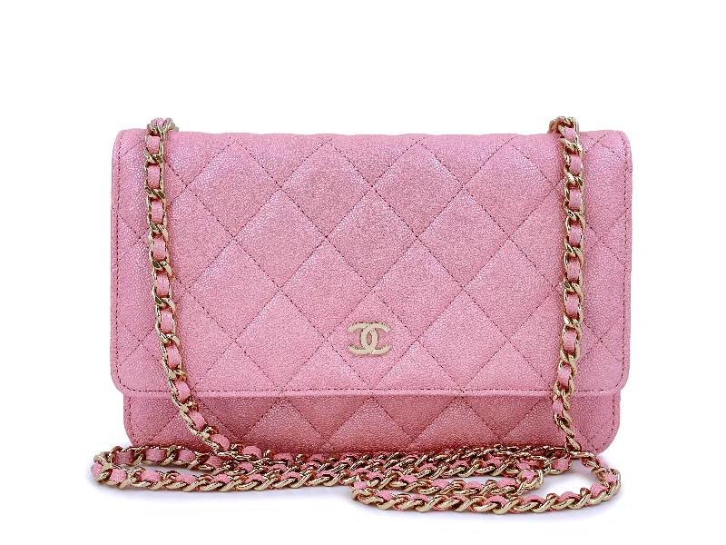 Chanel All - Match Handbag for Versatile StylingNIB 19S Chanel Iridescent Pink Caviar Classic Wallet on Chain WOC Bag GHW