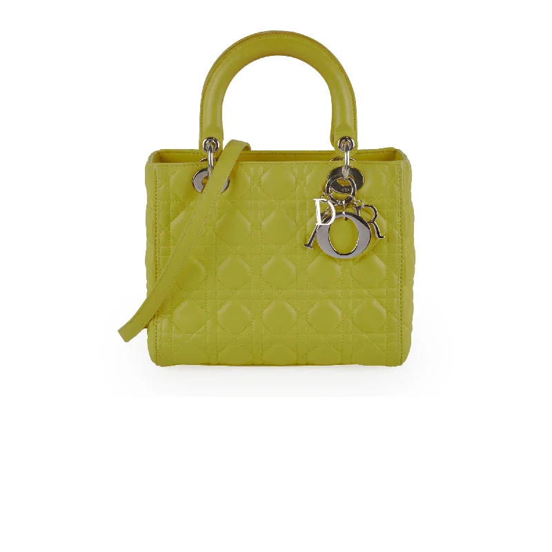 Christian Dior handbags with a back - pocket for quick storageDior Medium Lady Dior Lambskin Yellow