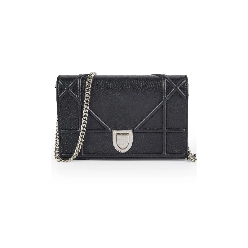 Christian Dior bags with a side - pocket for holding a water bottleChristian Dior Diorama Black Wallet On Chain