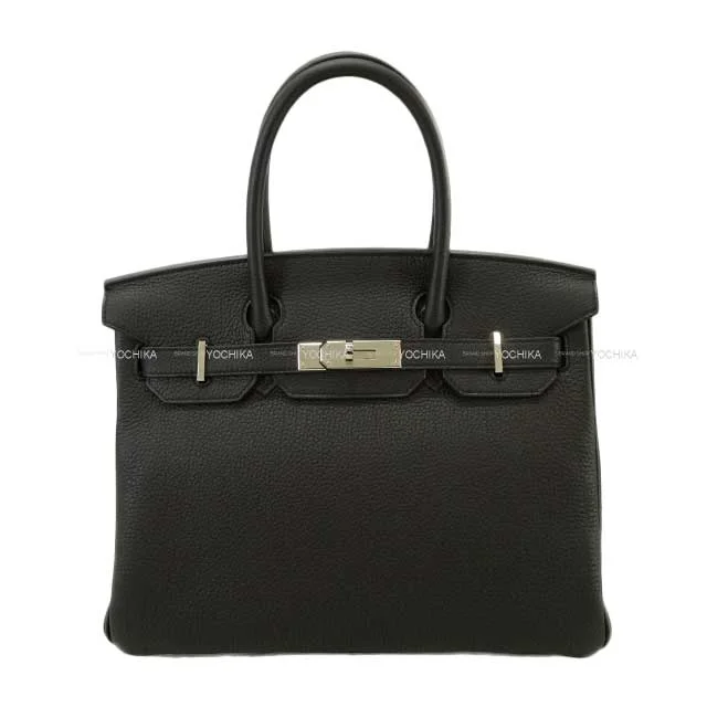 Two - Tone Hermes Bags for a Modern and Stylish AppearanceHERMES Handbag Birkin30 Noir (Black) Veau Togo Silver HW Stamp